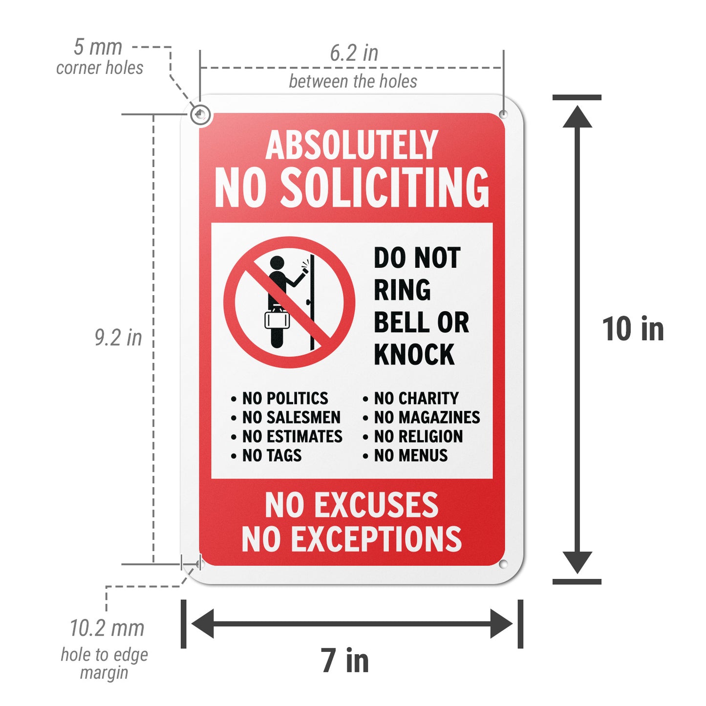 10 x 7in No Soliciting Aluminum Sign: Do Not Ring Bell or Knock