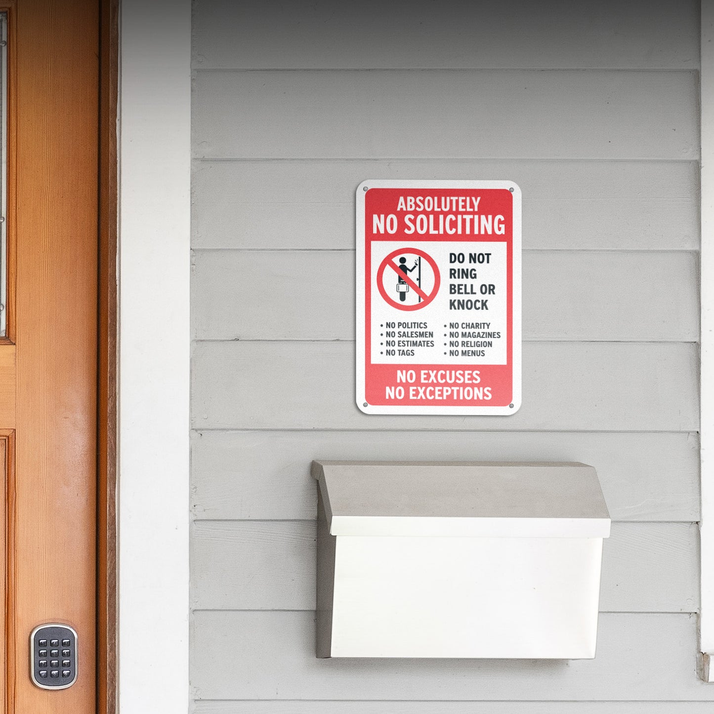 10 x 7in No Soliciting Aluminum Sign: Do Not Ring Bell or Knock