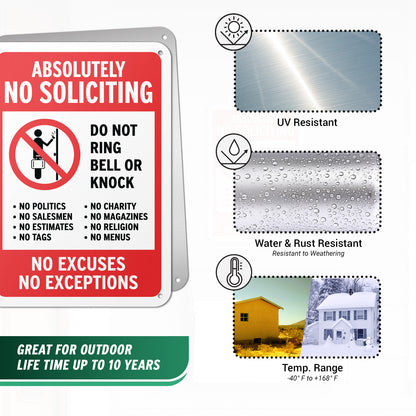 10 x 7in No Soliciting Aluminum Sign: Do Not Ring Bell or Knock