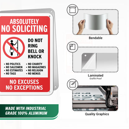 10 x 7in No Soliciting Aluminum Sign: Do Not Ring Bell or Knock