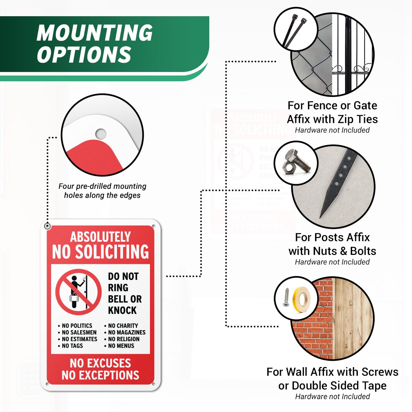10 x 7in No Soliciting Aluminum Sign: Do Not Ring Bell or Knock