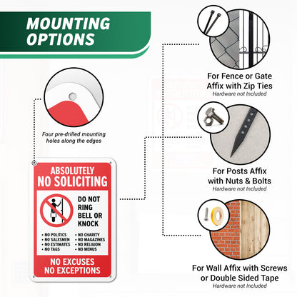 10 x 7in No Soliciting Aluminum Sign: Do Not Ring Bell or Knock