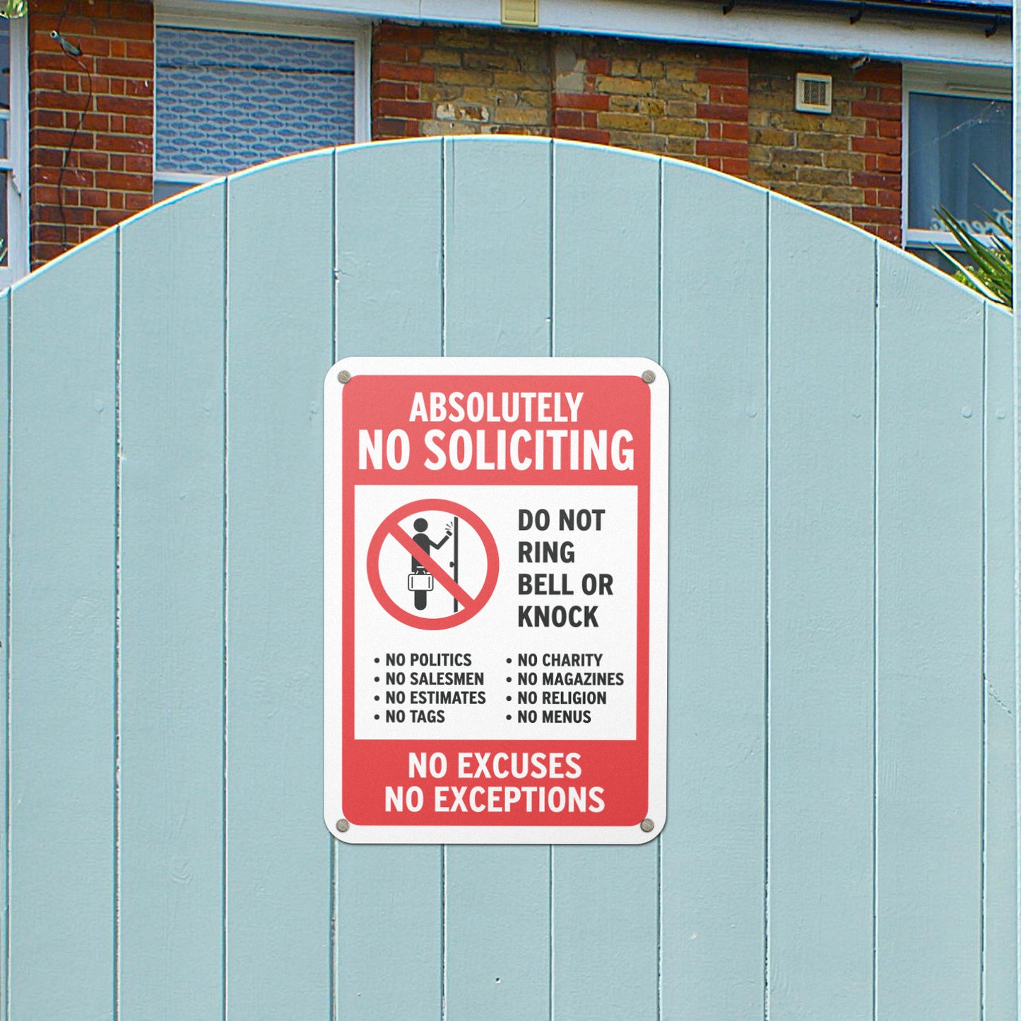 10 x 7in No Soliciting Aluminum Sign: Do Not Ring Bell or Knock