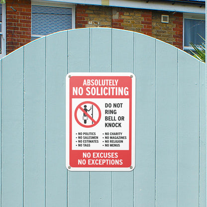 10 x 7in No Soliciting Aluminum Sign: Do Not Ring Bell or Knock