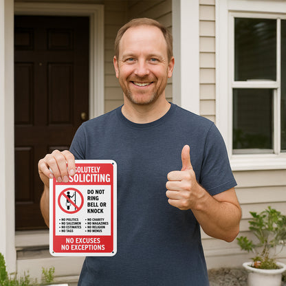 10 x 7in No Soliciting Aluminum Sign: Do Not Ring Bell or Knock