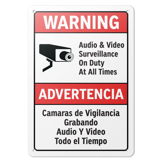 7 x 10in Warning Sign: Audio & Video Surveillance Advertencia (Bilingual)