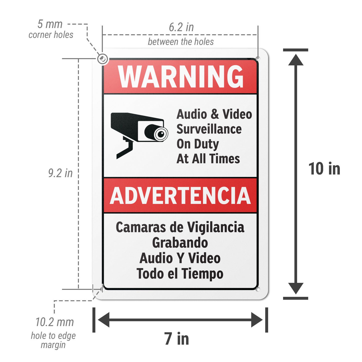 7 x 10in Warning Sign: Audio & Video Surveillance Advertencia (Bilingual)