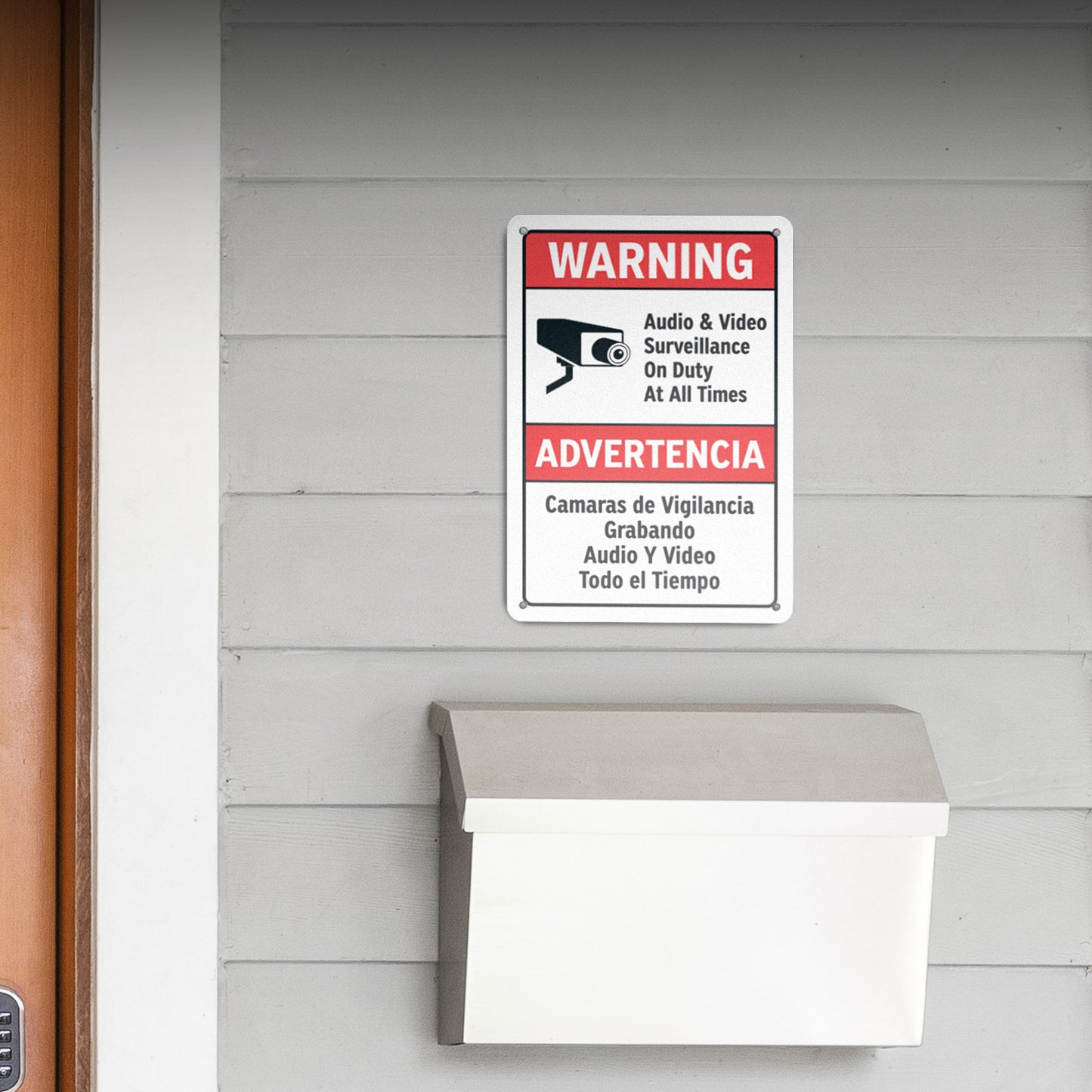 7 x 10in Warning Sign: Audio & Video Surveillance Advertencia (Bilingual)