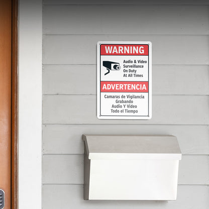 7 x 10in Warning Sign: Audio & Video Surveillance Advertencia (Bilingual)