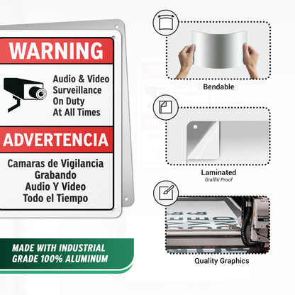 7 x 10in Warning Sign: Audio & Video Surveillance Advertencia (Bilingual)