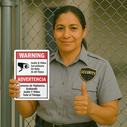 7 x 10in Warning Sign: Audio & Video Surveillance Advertencia (Bilingual)