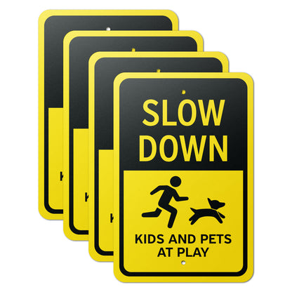 12 x 18in Caution Sign: Slow Down Kids And Pets At Play Warning