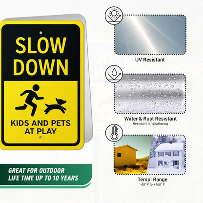 12 x 18in Caution Sign: Slow Down Kids And Pets At Play Warning