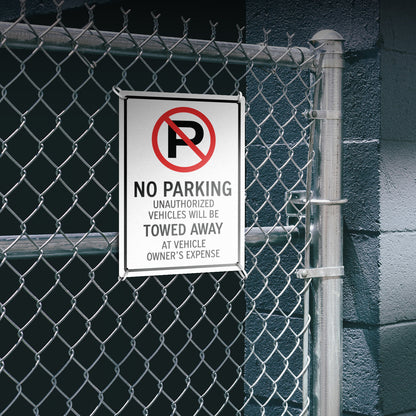10 x 14in Aluminum Sign: No Parking Unauthorized Vehicles Towed (Corner Mount)
