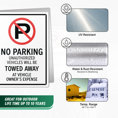 10 x 14in Aluminum Sign: No Parking Unauthorized Vehicles Towed (Corner Mount)