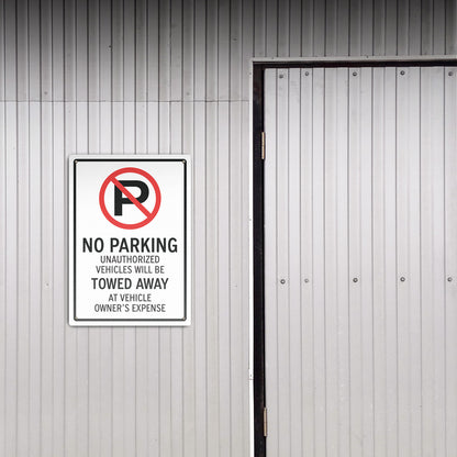 10 x 14in Aluminum Sign: No Parking Unauthorized Vehicles Towed (Corner Mount)