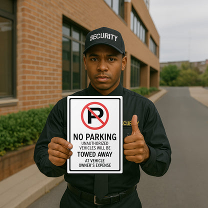 10 x 14in Aluminum Sign: No Parking Unauthorized Vehicles Towed (Corner Mount)
