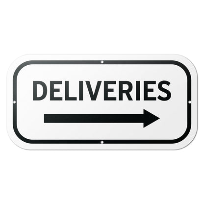 12 x 6in Aluminum Sign: Deliveries (Right Arrow)