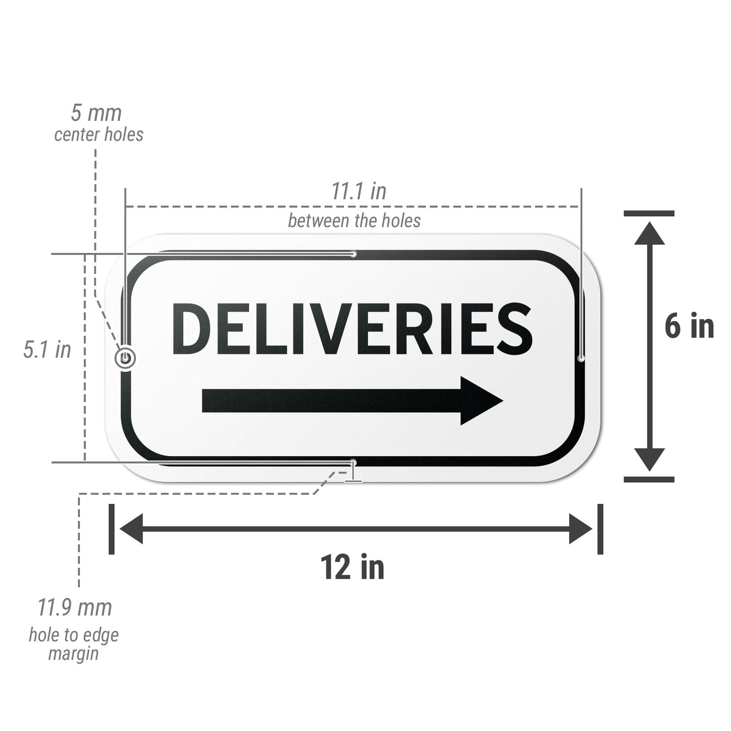 12 x 6in Aluminum Sign: Deliveries (Right Arrow)