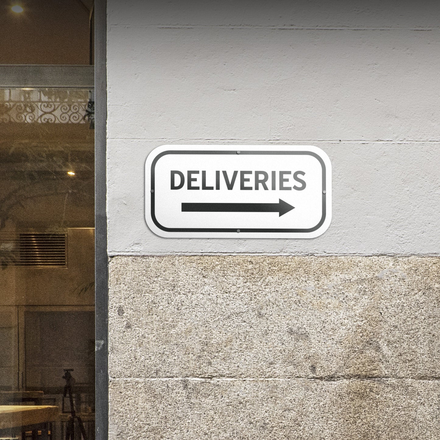 12 x 6in Aluminum Sign: Deliveries (Right Arrow)