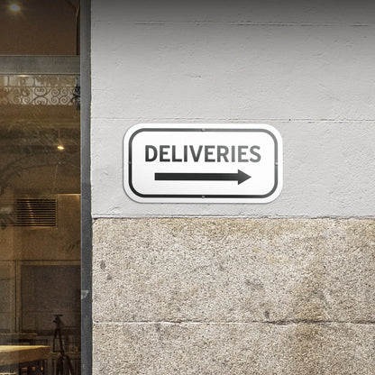 12 x 6in Aluminum Sign: Deliveries (Right Arrow)