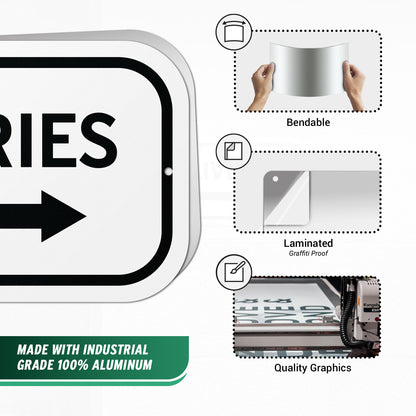 12 x 6in Aluminum Sign: Deliveries (Right Arrow)