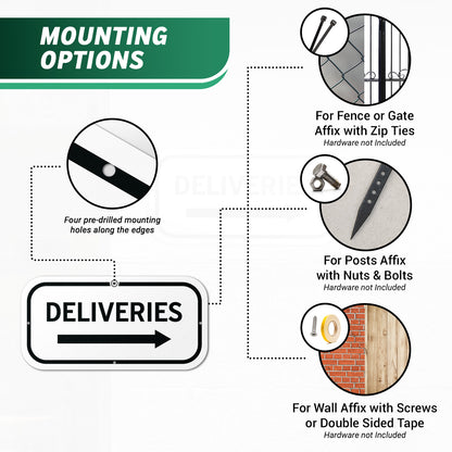 12 x 6in Aluminum Sign: Deliveries (Right Arrow)