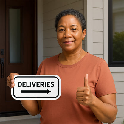 12 x 6in Aluminum Sign: Deliveries (Right Arrow)