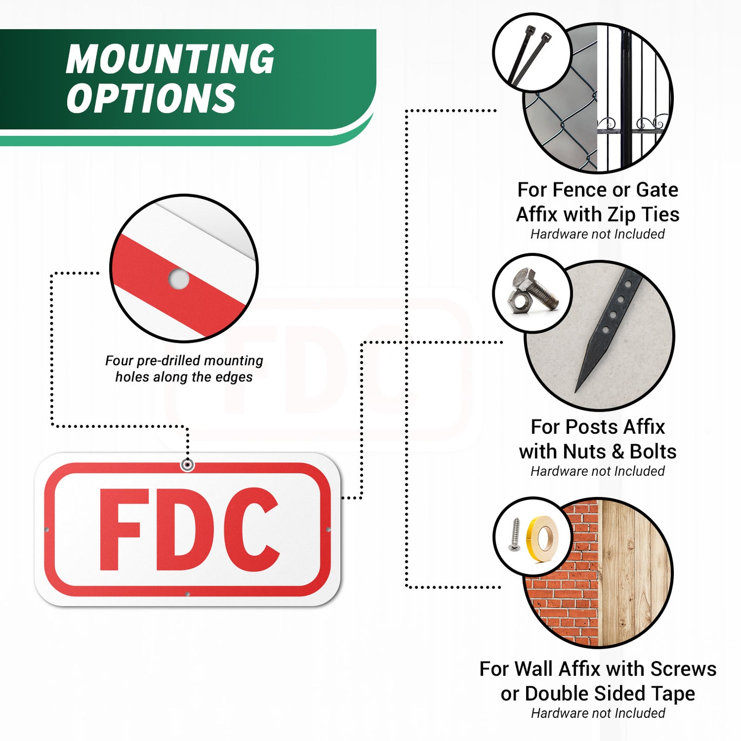 12 x 6in Fire Safety Sign: FDC Marker