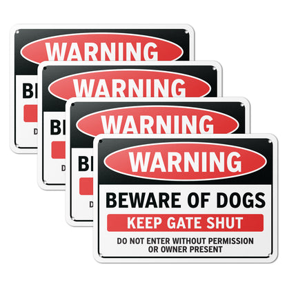 10 x 7in Warning Sign: Beware of Dogs, Keep Gate Shut