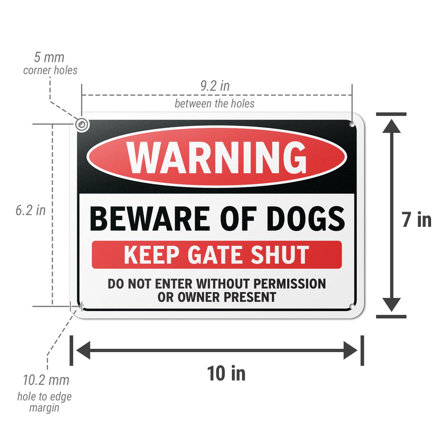10 x 7in Warning Sign: Beware of Dogs, Keep Gate Shut