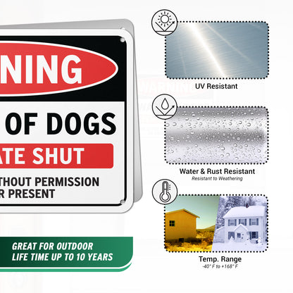 10 x 7in Warning Sign: Beware of Dogs, Keep Gate Shut