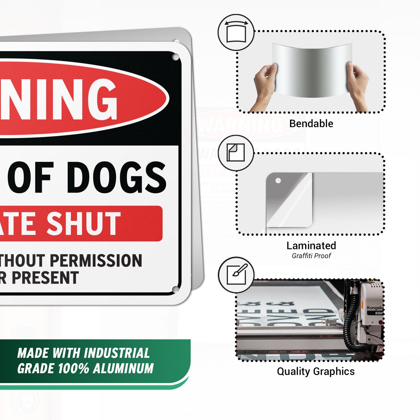 10 x 7in Warning Sign: Beware of Dogs, Keep Gate Shut