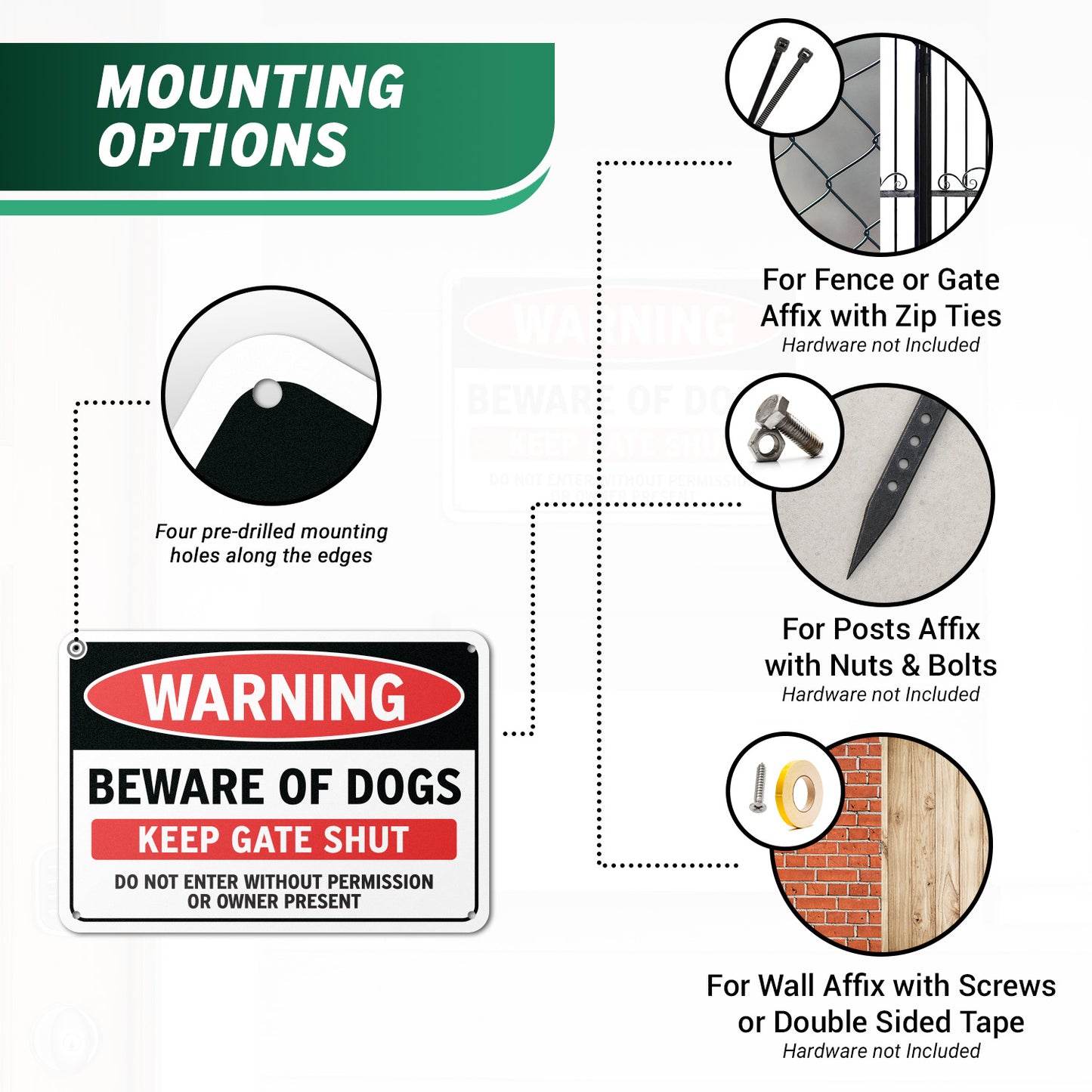 10 x 7in Warning Sign: Beware of Dogs, Keep Gate Shut