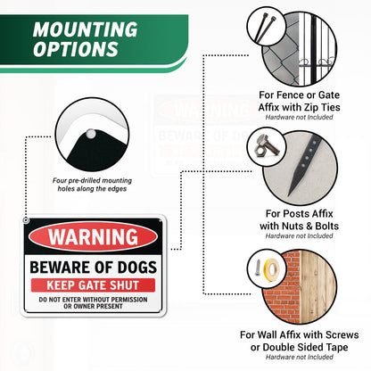 10 x 7in Warning Sign: Beware of Dogs, Keep Gate Shut