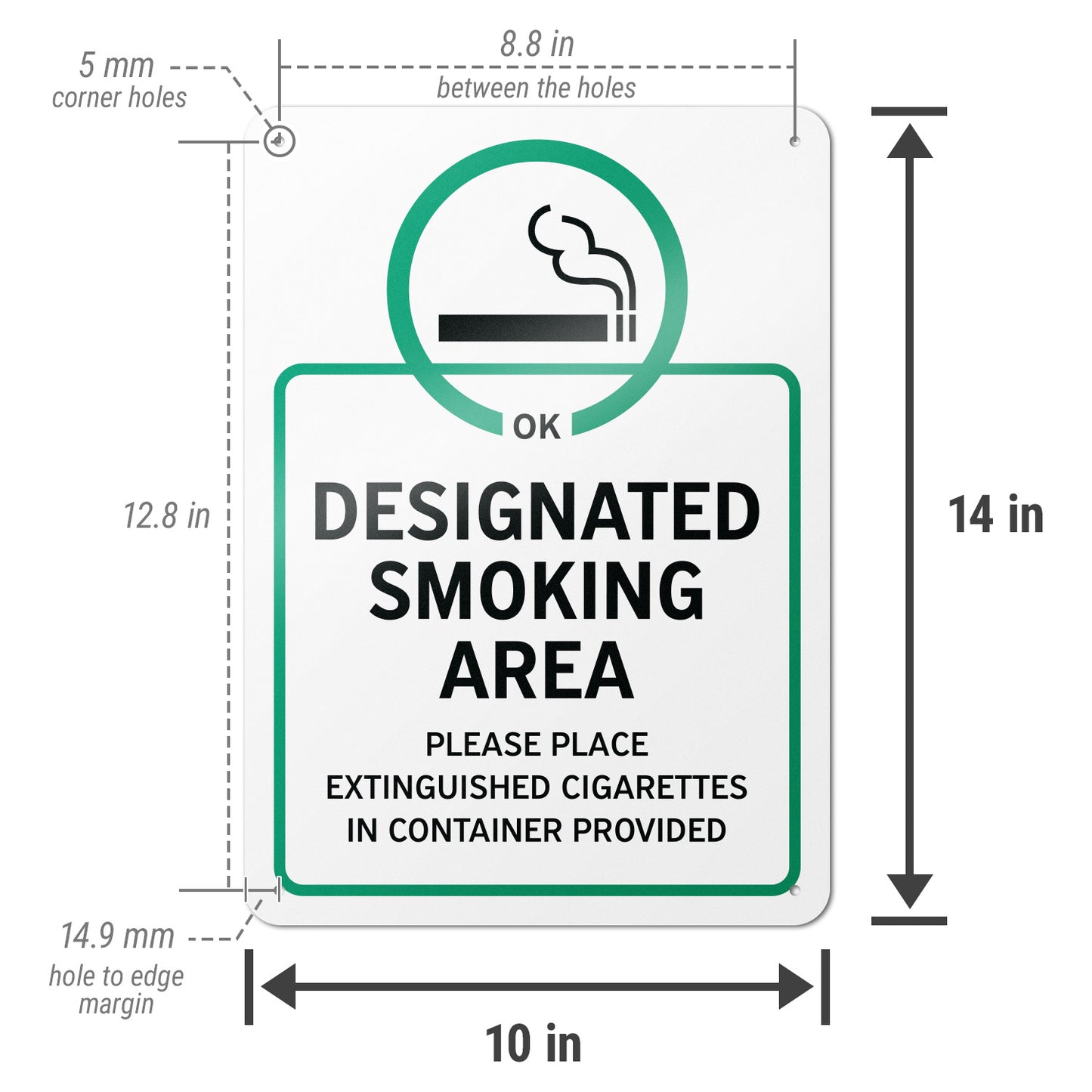 10 x 14in Aluminum Sign: designated Smoking Area