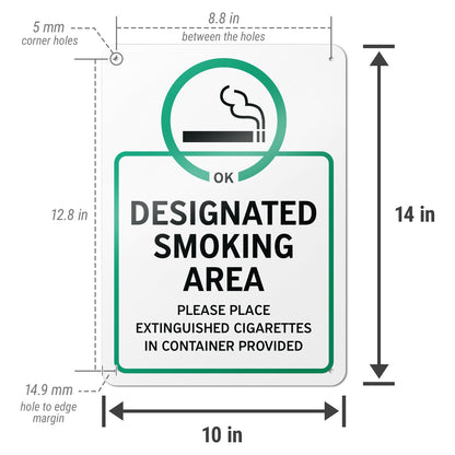 10 x 14in Aluminum Sign: designated Smoking Area