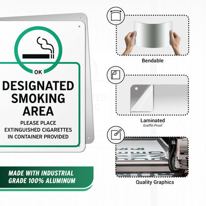 10 x 14in Aluminum Sign: designated Smoking Area