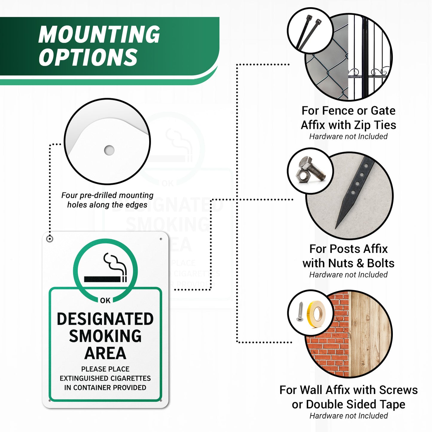 10 x 14in Aluminum Sign: designated Smoking Area