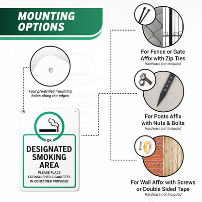 10 x 14in Aluminum Sign: designated Smoking Area
