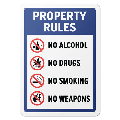 10 x 14in Property Rules Sign: No Alcohol, No Drugs, No Smoking, No Weapons