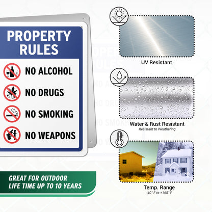 10 x 14in Property Rules Sign: No Alcohol, No Drugs, No Smoking, No Weapons