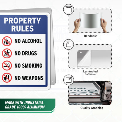 10 x 14in Property Rules Sign: No Alcohol, No Drugs, No Smoking, No Weapons