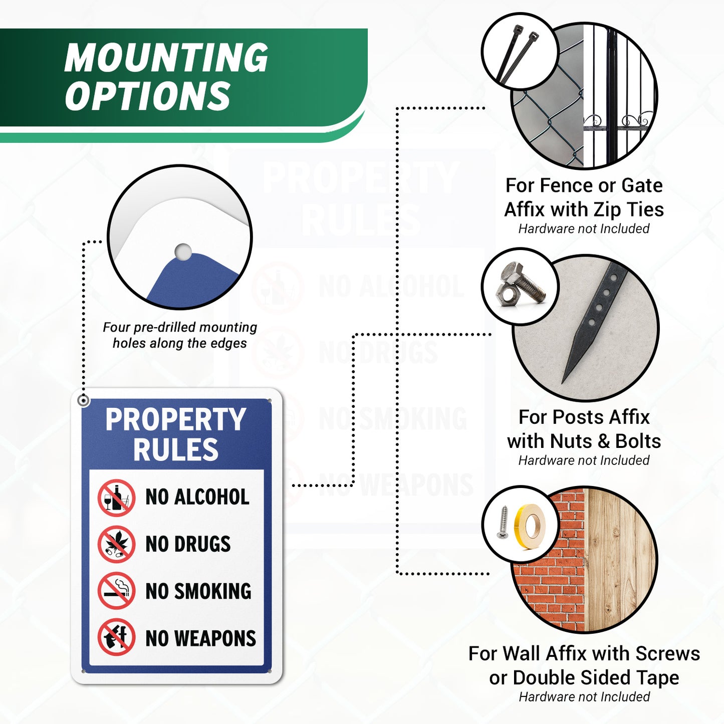 10 x 14in Property Rules Sign: No Alcohol, No Drugs, No Smoking, No Weapons