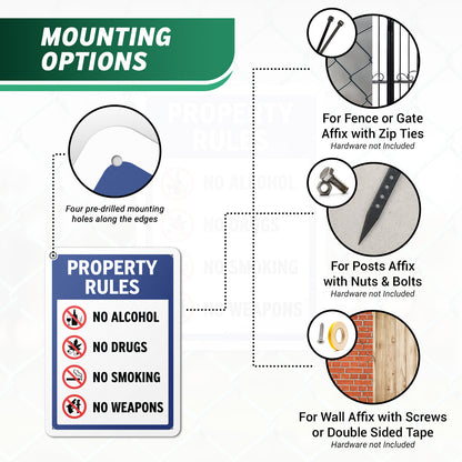 10 x 14in Property Rules Sign: No Alcohol, No Drugs, No Smoking, No Weapons