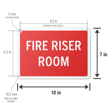 10 x 7in Aluminum Sign: Fire Riser Room Safety Warning