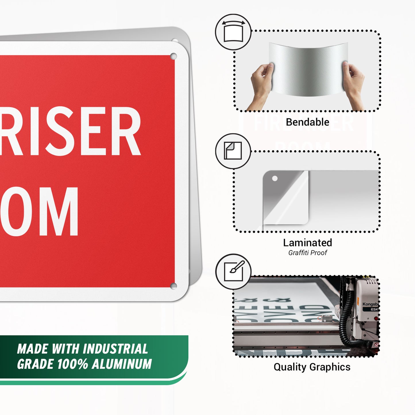 10 x 7in Aluminum Sign: Fire Riser Room Safety Warning