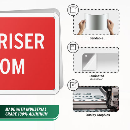 10 x 7in Aluminum Sign: Fire Riser Room Safety Warning