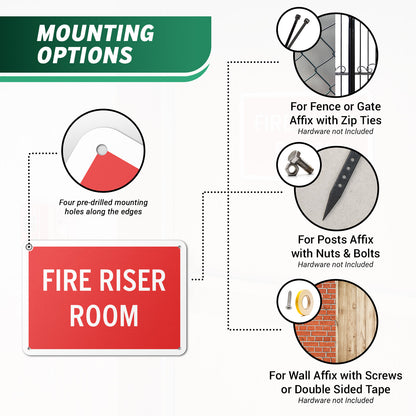 10 x 7in Aluminum Sign: Fire Riser Room Safety Warning