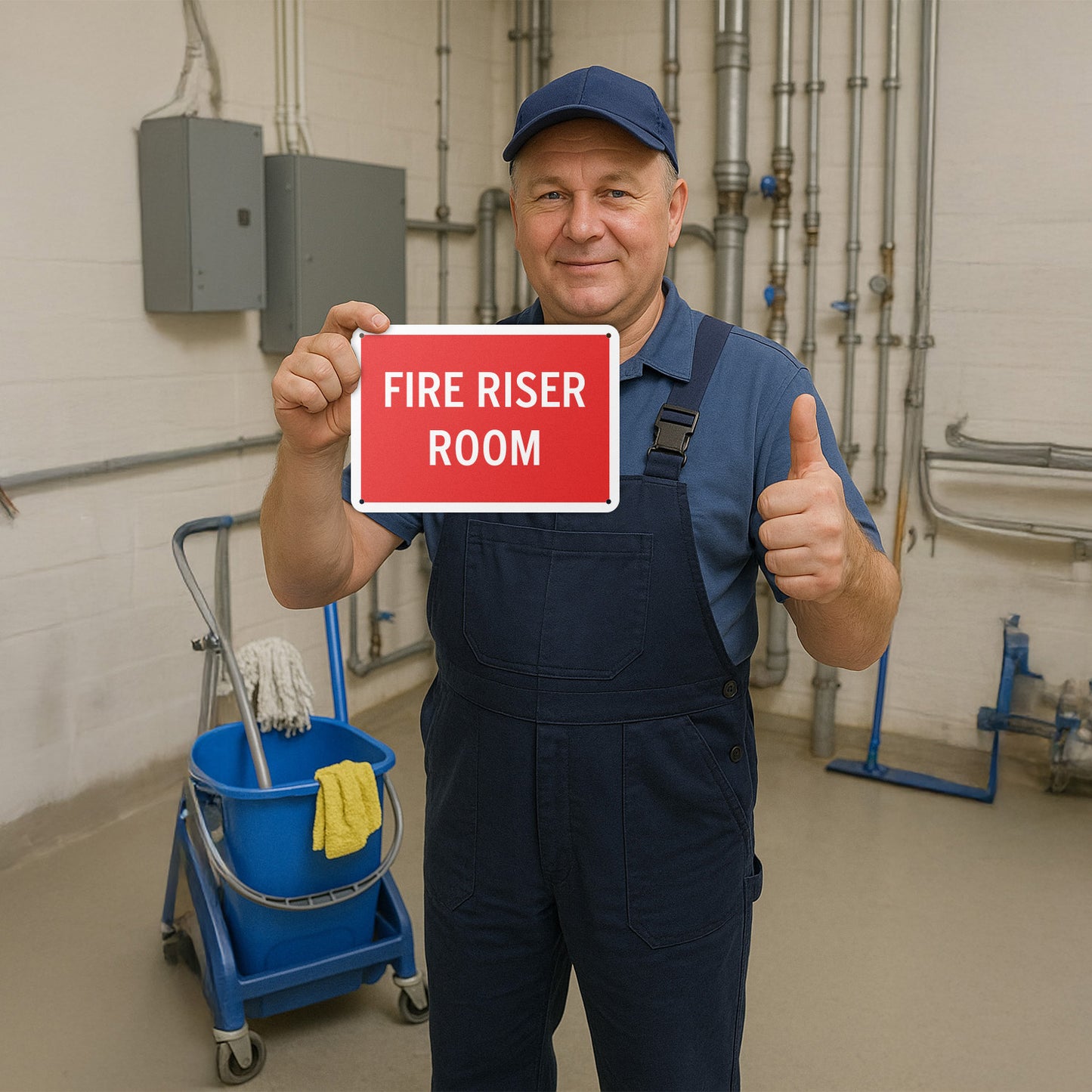 10 x 7in Aluminum Sign: Fire Riser Room Safety Warning